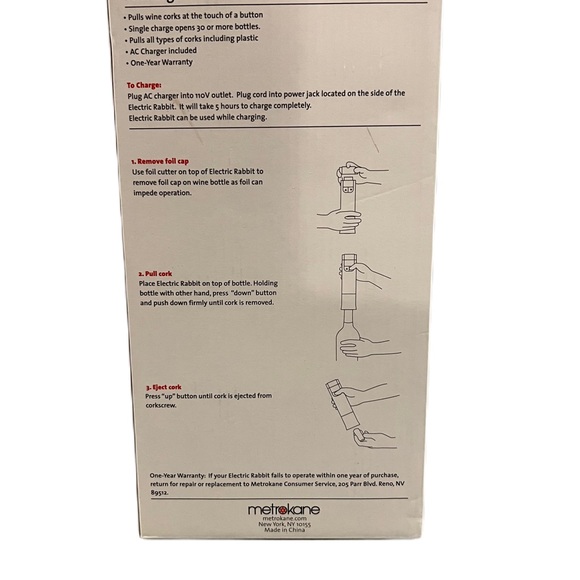 NIB Metrokane Electric Rabbit Rechargeable Wine Opener - Picture 4 of 4